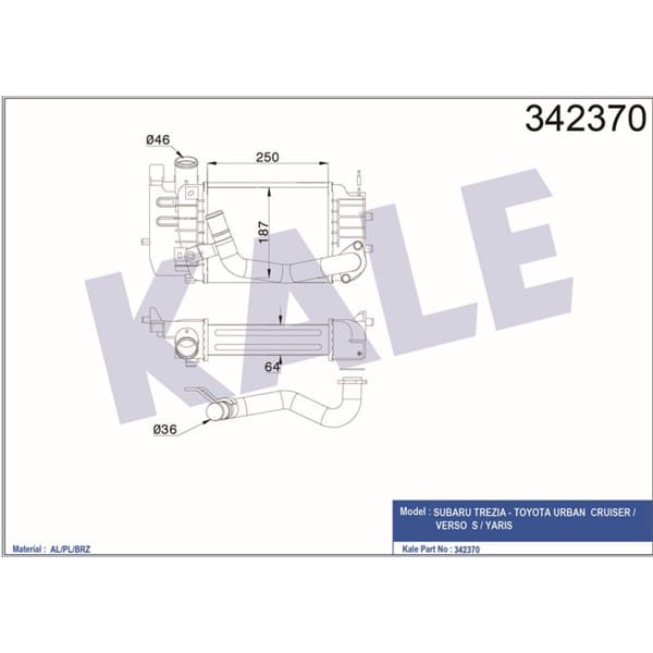 KALE OTO Radyatör 342370 Turbo Radyatörü Verso S Yaris 06-11 Urban Cruiser 1.4 D4D 
