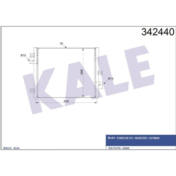 KALE OTO Radyatör 342440 Klima Radyatörü 911 Cabrıolet Tagra 08- Boxster 04- Cayman 05- 