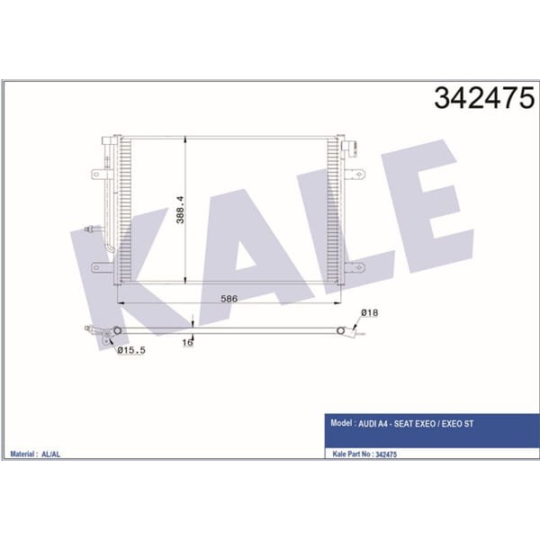 KALE OTO Radyatör 342475 Klima Radyatörü A4 B6 B7 01- / Exeo 09- Al/Al 