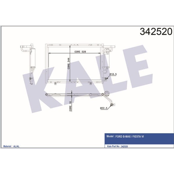 KALE OTO Radyatör 342520 Klima Radyatörü Fiesta VI 08- B-Max 12-