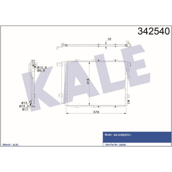 KALE OTO Radyatör 342540 Klima Radyatörü Sorento I Al-Al 550X450X16 