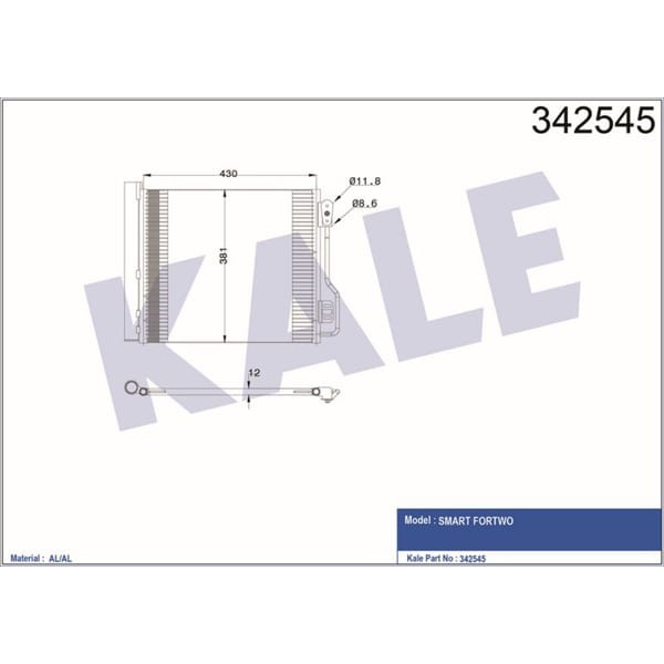 KALE OTO Radyatör 342545 Klima Radyatörü Fortwo Cabrıo Coupe 0.8 Cdı 1.0 Turbo Electric Drive 