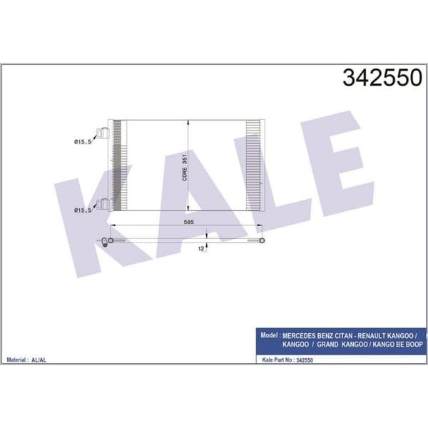 KALE OTO Radyatör 342550 Klima Radyatörü Kangoo II 08- / Cıtan 12- W415 