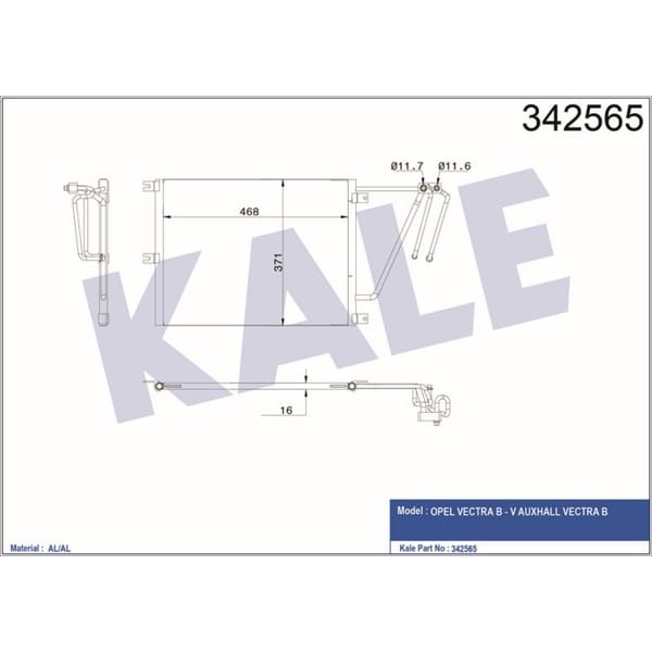 KALE OTO Radyatör 342565 Klima Radyatörü Vectra B 97-02 2.0 Td 2.2 Td