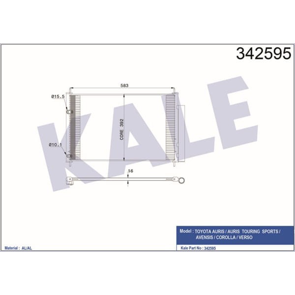 KALE OTO Radyatör 342595 Klima Radyatörü Toyota Auris Avensis Estate-Saloon-Corolla Saloon-Verso Al- 
