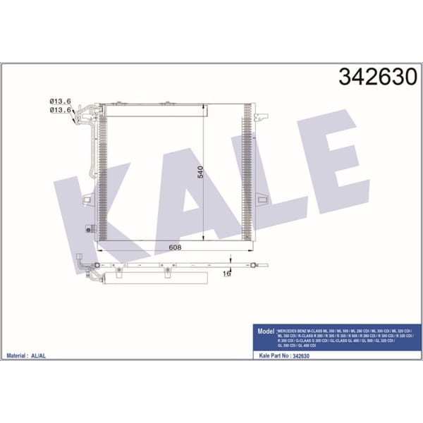 KALE OTO Radyatör 342630 Klima Radyatörü Mercedes W164 Gl320 06- Ml320 05- W251 07-