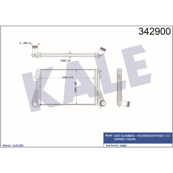 KALE OTO Radyatör 342900 Turbo Radyatörü Passat B6 B7 Cc 1.6 TDI 2.0 TDI 1.4 Tsı Sharan 10- Tiguan 0 
