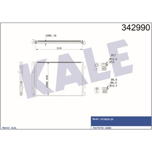 KALE OTO Radyatör 342990 Klima Radyatörü İ20 Al-Al 