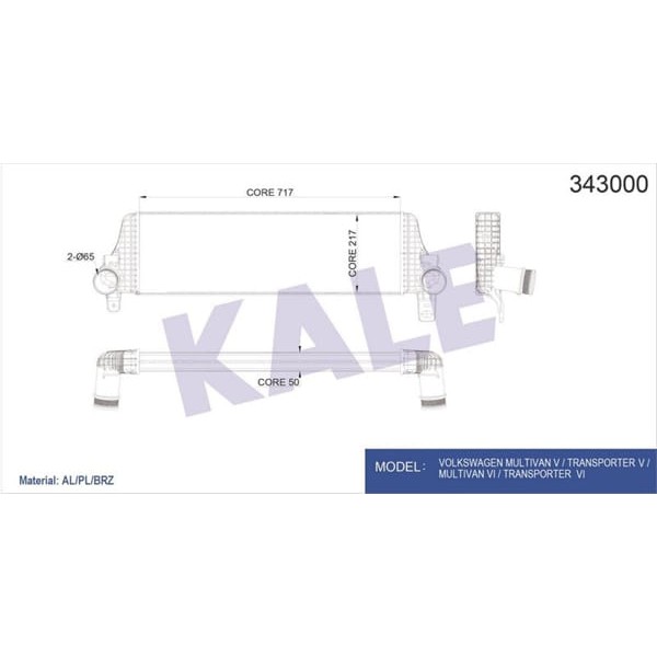 KALE OTO Radyatör 343000 Turbo Radyatörü Transporter T5 09- 2.0 TDI 2.0 Tsı Transporter T6 15- 2.0 T