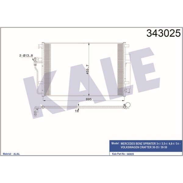 KALE OTO Radyatör 343025 Klima Radyatörü Crafter 06- / Sprinter 06- 