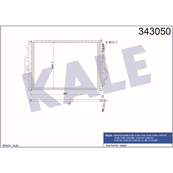 KALE OTO Radyatör 343050 Klima Radyatörü Mercedes Benz S Serisi 