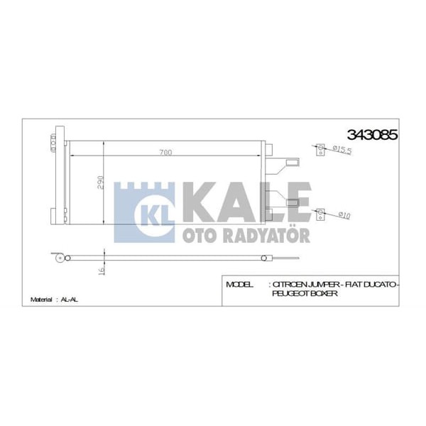 KALE OTO Radyatör 343085 Klima Radyatörü Ducato 06- / Boxer 06- / Jumper 06- Relay 06-