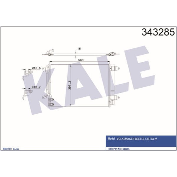 KALE OTO Radyatör 343285 Klima Radyatörü Jetta IV 10- Beetle 11-