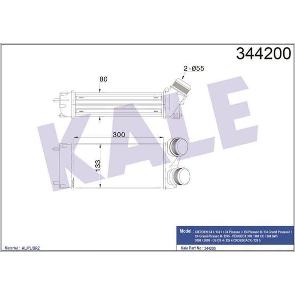 KALE OTO Radyatör 344200 Turbo Radyatörü 308 07- 1.6 Thp 408 11- 1.6 Thp 3008 09- 1.6 Thp 5008 09- / 