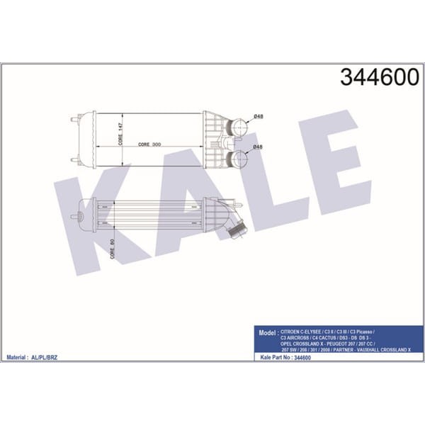 KALE OTO Radyatör 344600 Turbo Radyatörü 207 06- 1.6 HDI 208 12- 1.4 HDI 1.6 HDI 301 12- 1.6 HDI 200