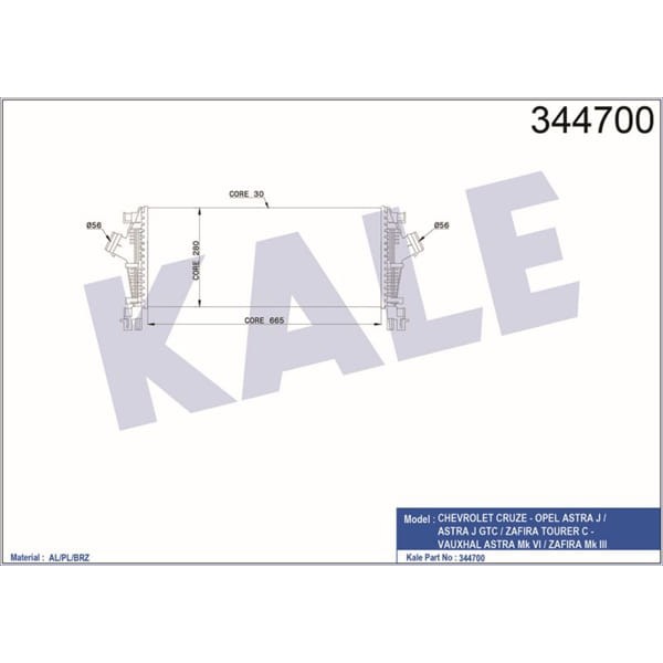 KALE OTO Radyatör 344700 Turbo Radyatörü Astra J 09- 1.4 16V 1.6 16V Turbo Zafira C 11- / Cruze 09-