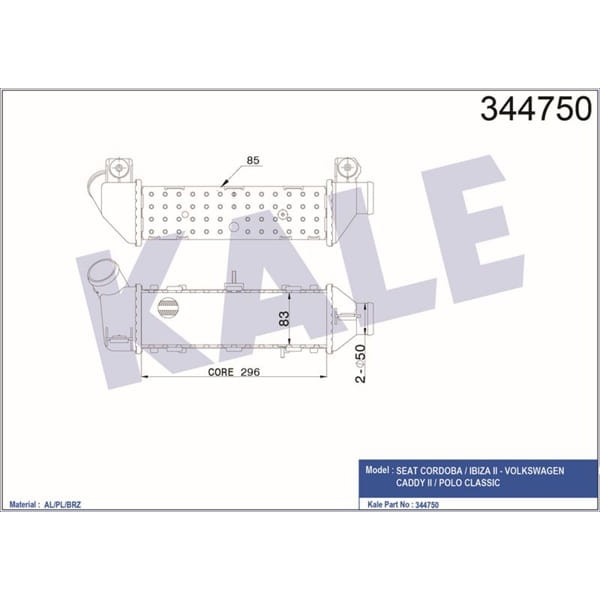 KALE OTO Radyatör 344750 Turbo Radyatörü Polo Classıc 99-01 1.9 TDI Caddy II 00-03 1.9 TDI / Cordoba 