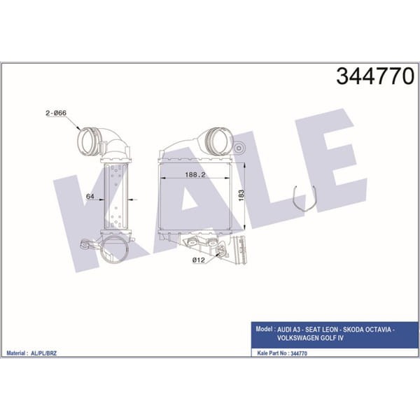 KALE OTO Radyatör 344770 Turbo Radyatörü Golf IV 01- 1.9 TDI Bora 98- 1.9 TDI / A3 96- 1.9 TDI / Leo 