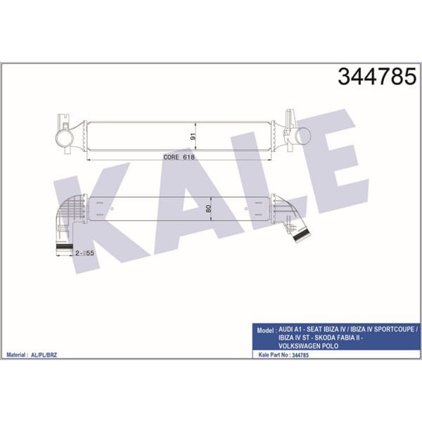 KALE OTO Radyatör 344785 Turbo Radyatörü Polo V 09- 1.4 Tsı 1.8 Tfsı 2.0 Tfsı / A1 10- 1.4 Tsı / Ibi 