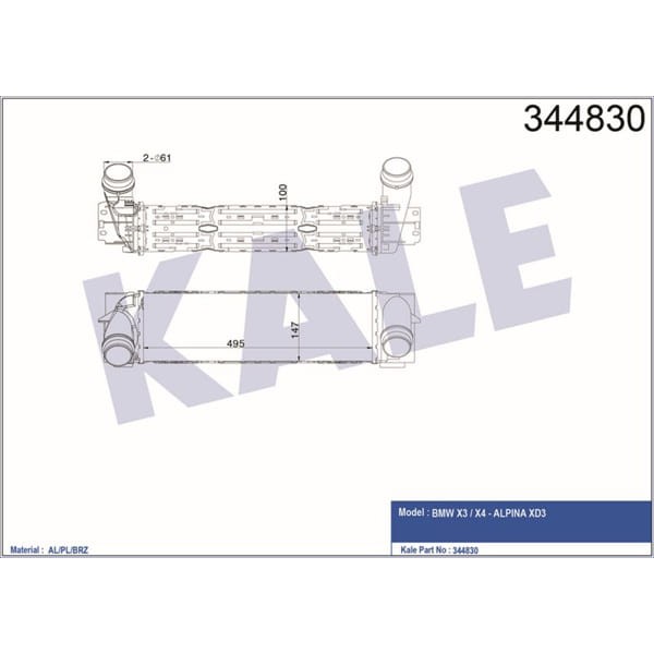 KALE OTO Radyatör 344830 Turbo Radyatörü Bmw X3 Bmw X4 