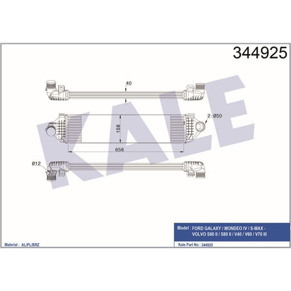 KALE OTO Radyatör 344925 Turbo Radyatörü S-Max 06- 1.6 Ecoboost Mondeo IV 07- Galaxy III 07- 1.6 Eco 