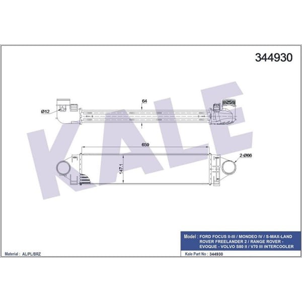 KALE OTO Radyatör 344930 Turbo Radyatörü Focus II 04- 2.0 St Mondeo IV 07- 2.5 Turbo / S80 II 06- 2. 