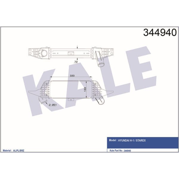 KALE OTO Radyatör 344940 Turbo Radyatörü H100 Porter-H1 Starex 2.5 01-04 Al Pl Brz