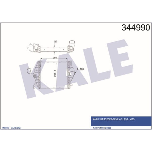 KALE OTO Radyatör 344990 Turbo Radyatörü V-Class W638 96- Vito W638 I 96- 
