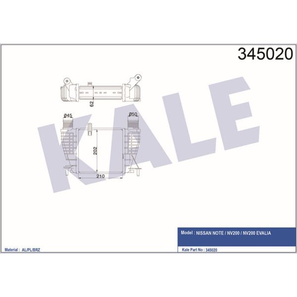 KALE OTO Radyatör 345020 Intercooler Radyatör Note 1.5DCI 06-12 14461-9U20A 
