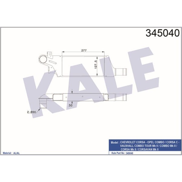 KALE OTO Radyatör 345040 Turbo Radyatörü Corsa C 00- 1.7 Dtı Combo 00- 1.7 Dtı 275X135X50