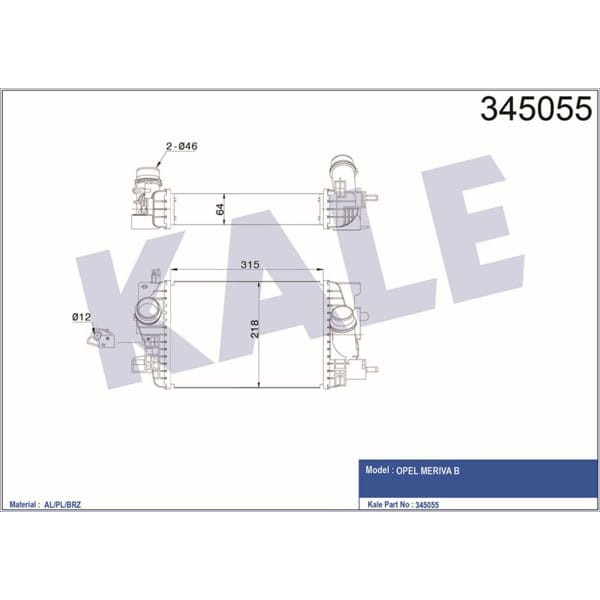 KALE OTO Radyatör 345055 Turbo Radyatörü Merıva B 10- 1.4 16V Turbo 