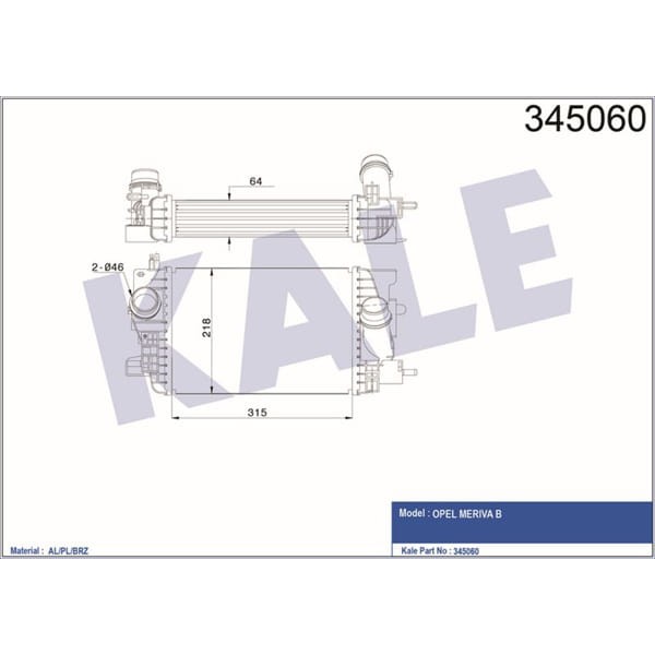 KALE OTO Radyatör 345060 Turbo Radyatörü Merıva B 10- 1.3 Cdtı 