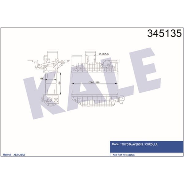 KALE OTO Radyatör 345135 Turbo Radyatörü Avensis 2.0 D4D 99-05 65X260X125 Al Pl Brz 