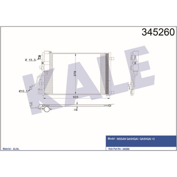 KALE OTO Radyatör 345260 Klima Radyatörü Nissan Qashqai 1.5DCI 07- Oto.-Mek. Al Al 