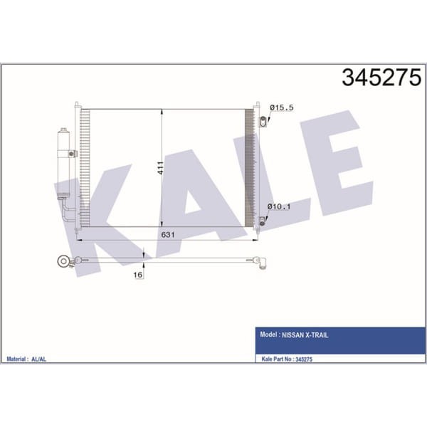 KALE OTO Radyatör 345275 Klima Radyatörü Nissan X-Traıl Dizel-Benzin 07- 642X388X16 Oto.-Mek. Al Al 