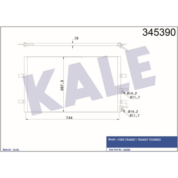 KALE OTO Radyatör 345390 Klima Radyatörü Transit Tourneo 06- Transit 06- 839X391X16 