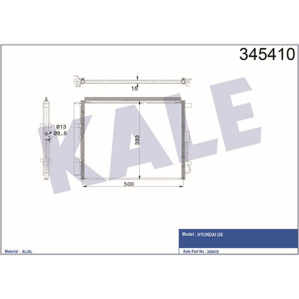KALE OTO Radyatör 345410 Klima Radyatörü İ30 1.6T-Gdı 15- Kia Ceed 1.0 T-Gdı 15- 521X383 Mek Al Al 