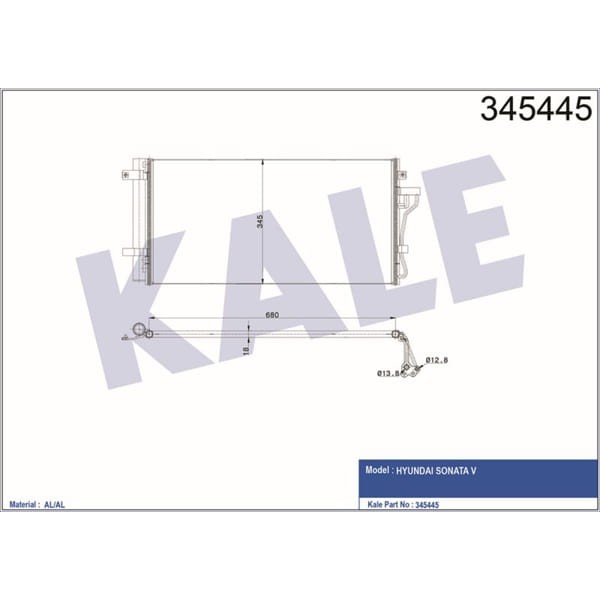KALE OTO Radyatör 345445 Radyatör Klima Sonata 2.0 CRDI 06- Kurutucu Ile 97606-3K780 