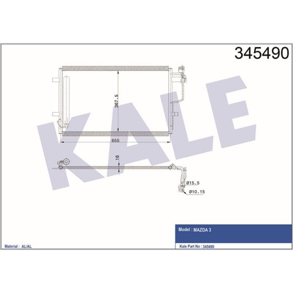KALE OTO Radyatör 345490 Radyatör Klima Mazda 3 09- Kurutucu Ile Bbp2-61-480B
