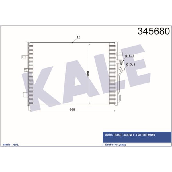 KALE OTO Radyatör 345680 Klima Radyatörü Freemont 11- Mt / Journey 07- Mt