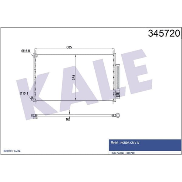 KALE OTO Radyatör 345720 Klima Radyatörü Honda Crv 2.0 2.0Awd 12- 703X393X16 Mek.Opsıyo.OtomatikŞanz 