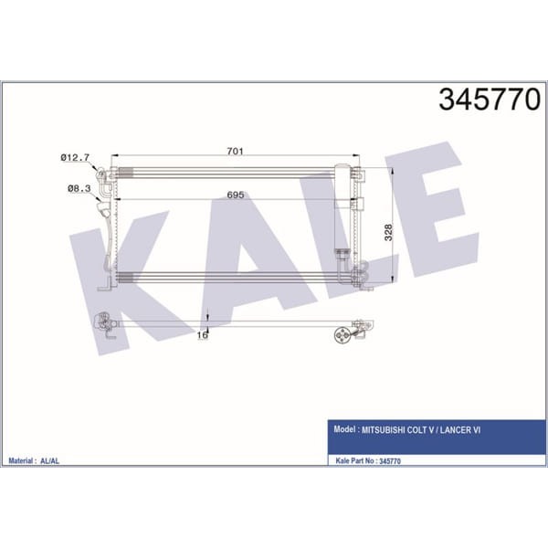 KALE OTO Radyatör 345770 Klima Radyatörü Colt 95- Lancer 96- 