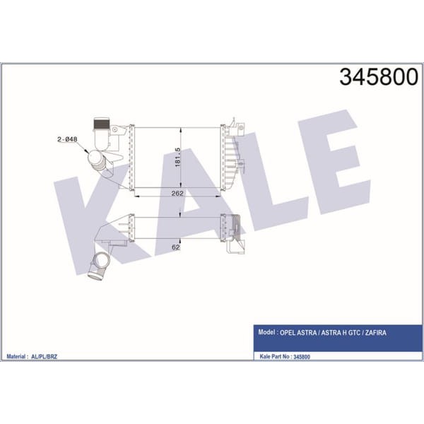 KALE OTO Radyatör 345800 Turbo Radyatörü Astra H 04- 1.3 Cdtı 1.7 Cdtı 1.9 Cdtı Zafira B 05- 1.9 Cdt 