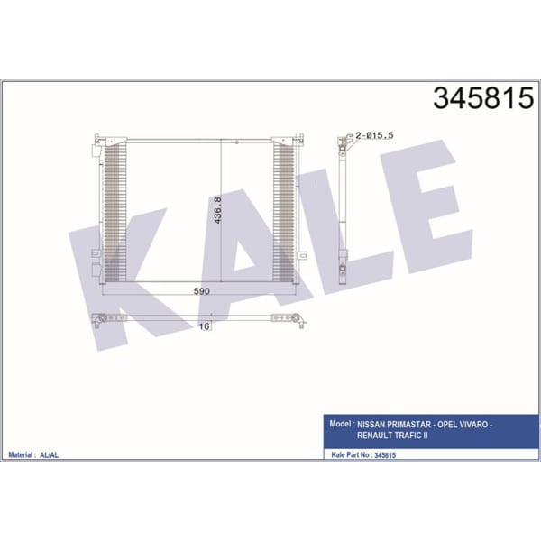 KALE OTO Radyatör 345815 Klima Radyatörü Trafic II 06-2.0 16V 2.0DCI 90 115 Hp 2.5DCI 115 145Hp F4R.