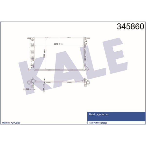 KALE OTO Radyatör 345860 Su Radyatörü A5 07- 4.2 Fsı At Ac Rs4 07- 4.2I At Ac Rs5 10- 720X470X32