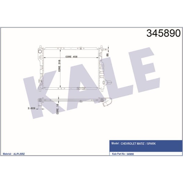 KALE OTO Radyatör 345890 Radyatör Matız 0.8-0.8 Lpg 1.0-1.0 Lpg Spark 0.8-1.0 Sx 05- Al Pl Brz 