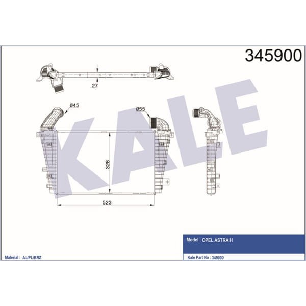 KALE OTO Radyatör 345900 Turbo Radyatörü Astra H 06- 1.7 Cdtı 523X328.6X27 