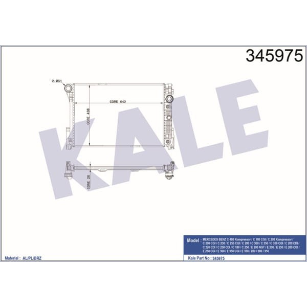 KALE OTO Radyatör 345975 Su Radyatörü C-Class C-Class T-Model E-Class E-Class T-Model E-Class Coupe