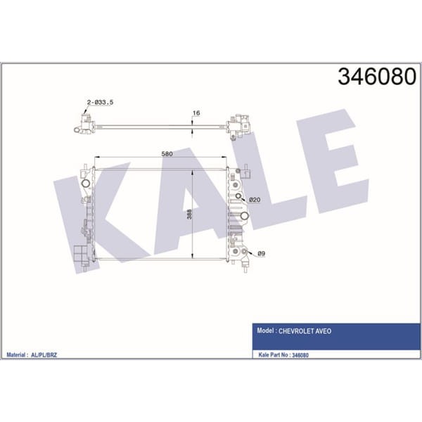 KALE OTO Radyatör 346080 Su Radyatörü Aveo T300 11- 1.6 16V At 