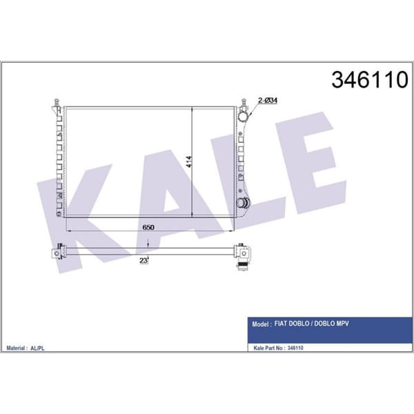 KALE OTO Radyatör 346110 Su Radyatörü Doblo 1.4İ 01- 1.6 16V 01- 1.9D 01- Ac